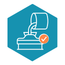 Icono de un proceso de fundición con un símbolo de garrapata: símbolo de los procesos de fundición probados en la creación rápida de prototipos.
