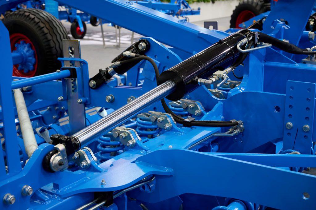 Close-up,Of,Hydraulic,System,Control,Of,Agricultural,Plow.,New,Model