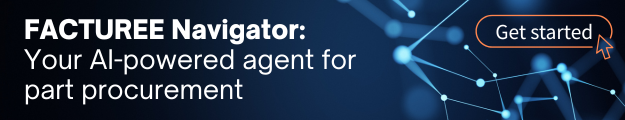 Banner des FACTUREE Navigators, ein KI-gestützter Agent (AI-powered agent) für die Bauteilbeschaffung, als Beispiel für den Einsatz von KI in der Beschaffung.