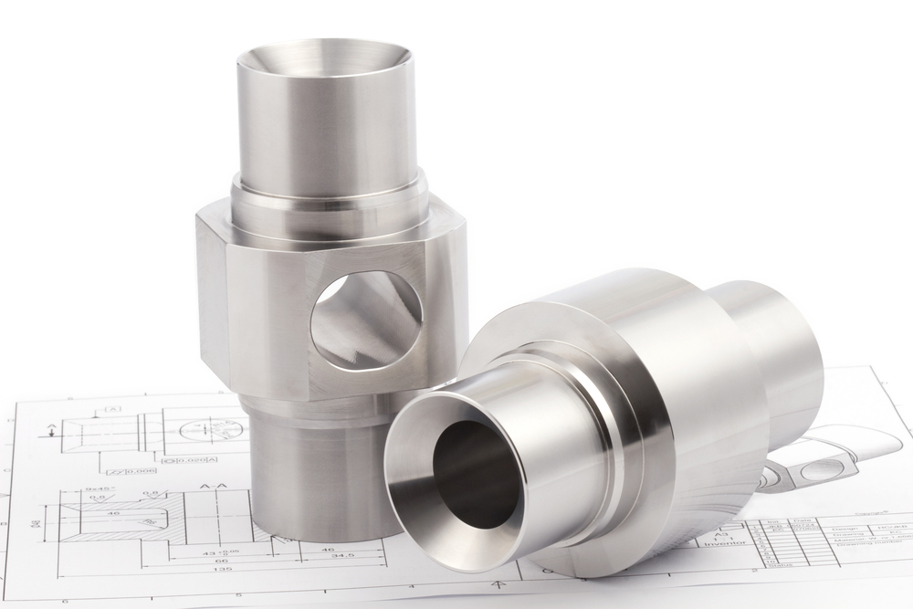 CNC-turned parts on technical drawing